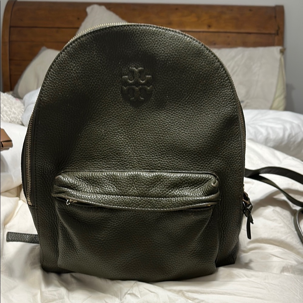 Tory Burch Dark Green Leather Backpack